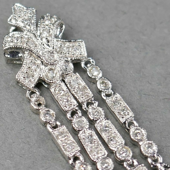 Fine Designer ADL 14k White Gold 1/4 tcw Art Deco Slide Necklace Pendant - Picture 4 of 9